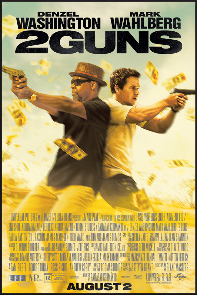 The movie poster for 2 Guns with Denzel Washington and Mark Wahlberg