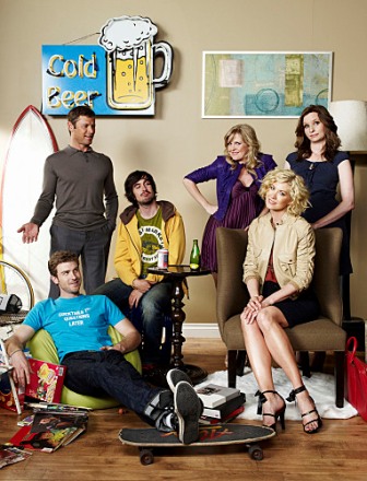 Jon Foster, Grant Show, Nicolas Wright, Ashley Jensen, Jenna Elfman and Lennon Parham star in the new comedy series ACCIDENTALLY ON PURPOSE on the CBS Television Network.