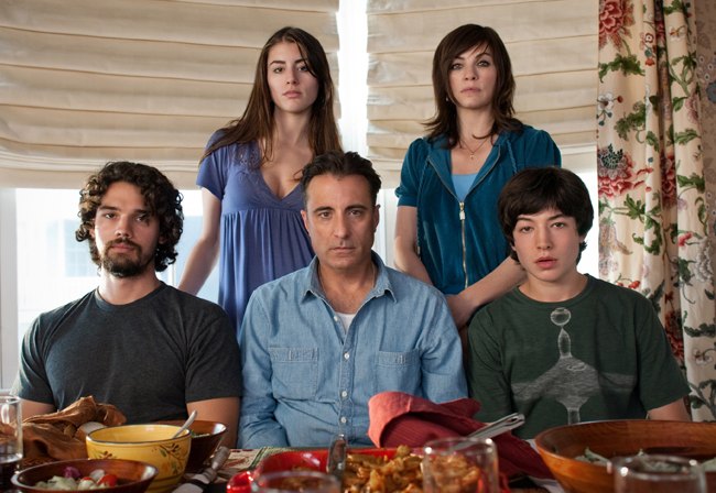 Andy Garcia (center) and (clockwise from top left) Dominik García-Lorido, Julianna Margulies, Ezra Miller and Steven Strait in ‘City Island’