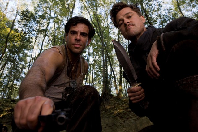 Lt. Aldo Raine (Brad Pitt) and Sgt. Donny Donowitz (Eli Roth) in Quentin Tarantino's Inglourious Basterds.