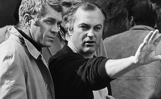 Steve McQueen (left) and is directed by Peter Yates on the set of ‘Bullitt’