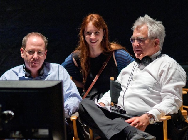 Producer Albert Berger, writer/actress Zoe Kazan and producer Ron Yerxa on the set of Ruby Sparks.