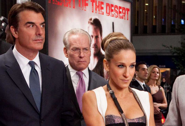 Tim Gunn (center) Makes an Appearance as Himself with Chris Noth (Mr. Big) and Sarah Jessica Parker (Carrie) in Last Summer’s ‘Sex in the City 2’