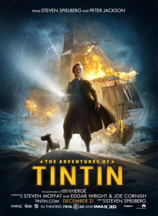 The movie poster for The Adventures of Tintin from director Steven Spielberg