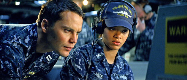 Taylor Kitsch and Rihanna try to decipher a strange reading in Battleship