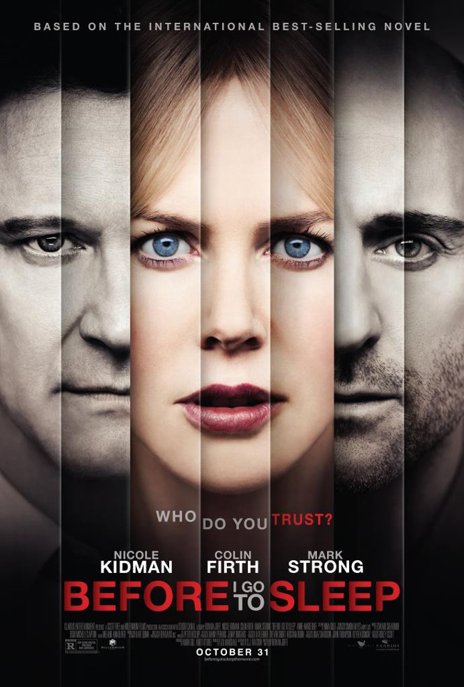 The movie poster for Before I Go to Sleep starring Nicole Kidman, Colin Firth and Mark Strong