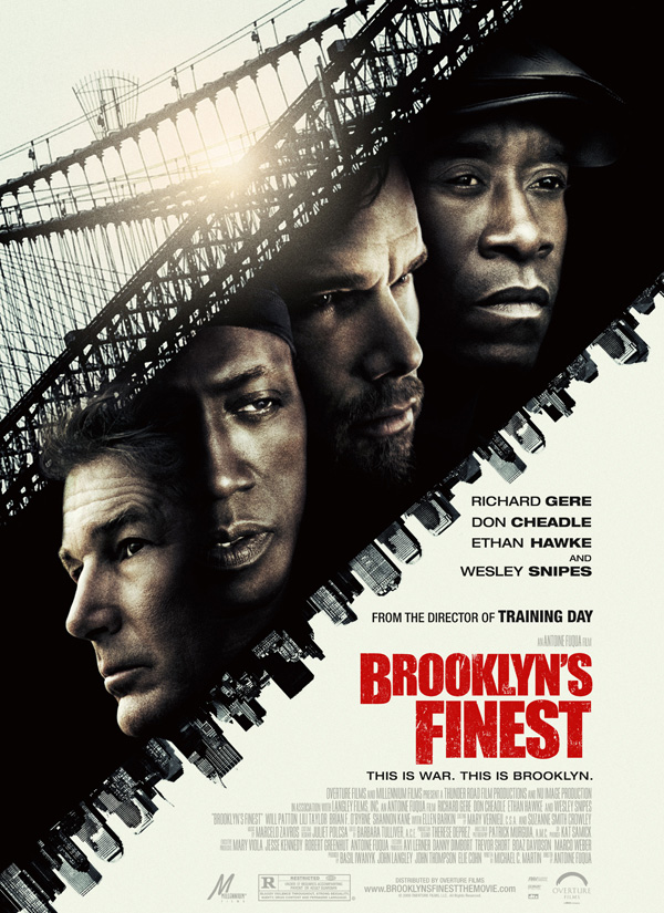 The movie poster for Brooklyn's Finest with Richard Gere, Don Cheadle, Ethan Hawke and Wesley Snipes