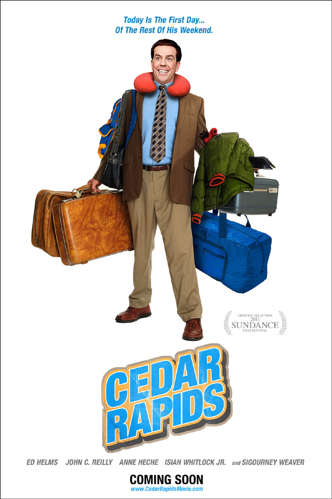 The movie poster for Cedar Rapids with Ed Helms, John C. Reilly and Sigourney Weaver