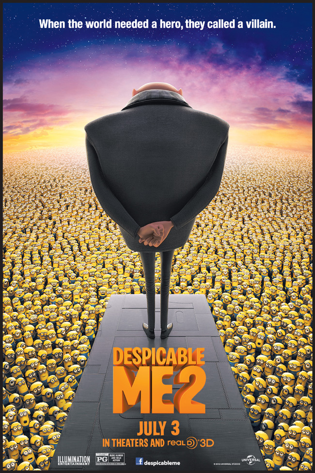The movie poster for Despicable Me 2 starring Steve Carell and Russell Brand