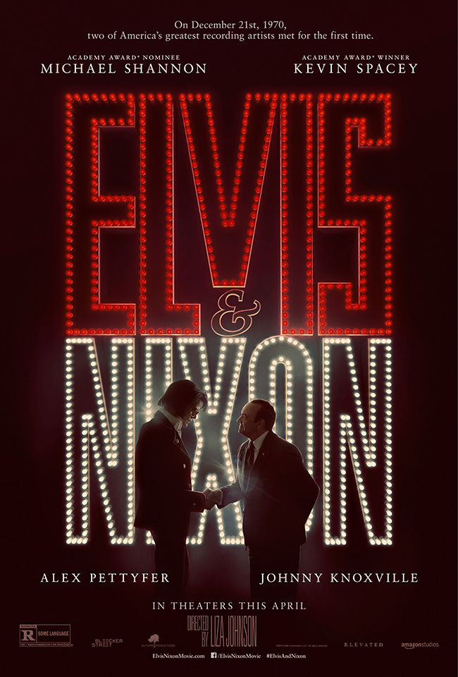 The movie poster for Elvis and Nixon starring Michael Shannon and Kevin Spacey