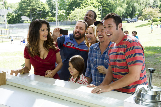 Salma Hayek, Kevin James, Chris Rock, Maria Bello, David Spade and Adam Sandler in Grown Ups 2