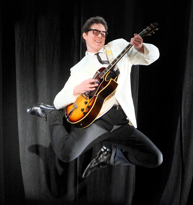 Justin Berkobien stars as Buddy Holly in the Chicago musical Buddy: The Buddy Holly Story at the Drury Lane Theatre Water Tower Place