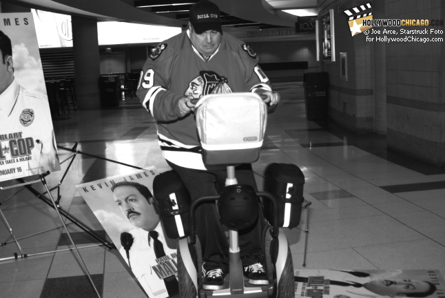 Paul Blart: Mall Cop star Kevin James secures the perimeter at the first-ever Deputy Mall Cop Tryouts for the Chicago Blackhawks children's charity on Jan. 13, 2009 at Chicago's United Center