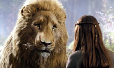 Liam Neeson (the voice of the lion Aslan) along with Georgie Henley (right) in The Chronicles of Narnia: Prince Caspian
