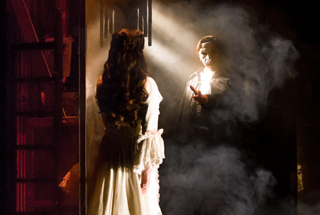 Julia Udine as Christine Daae and Cooper Grodin as The Phantom in The Phantom of the Opera