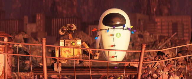 WALL-E (left) and Eve (right) in WALL-E, which is written and directed by Andrew Stanton and features voice work from Ben Burtt, Elissa Knight, Jeff Garlin, Fred Willard, John Ratzenberger, Kathy Najimy and Sigourney Weaver