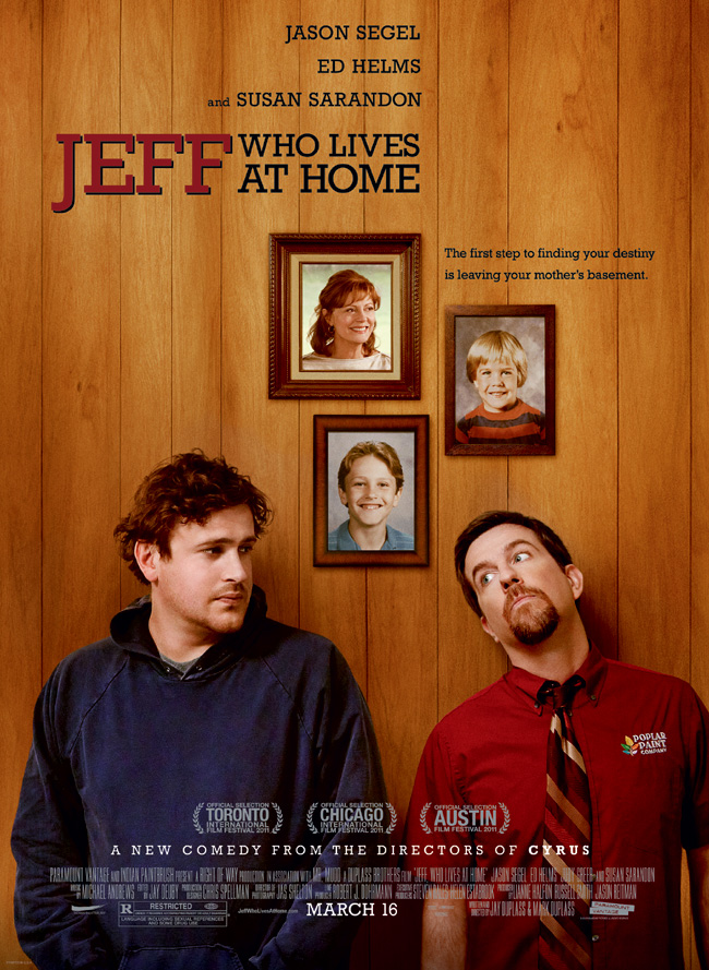 The movie poster for Jeff, Who Lives at Home starring Jason Segel and Ed Helms