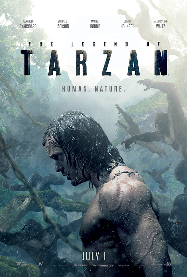 The movie poster for The Legend of Tarzan starring Alexander Skarsgard and Margot Robbie