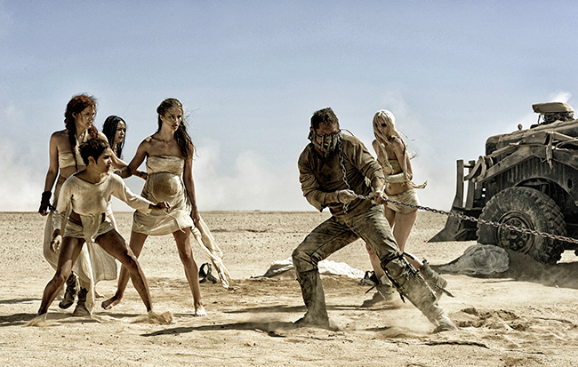 Riley Keough, Zoe Kravitz, Courtney Eaton, Rosie Huntington-Whiteley, Tom Hardy and Abbey Lee in Mad Max: Fury Road
