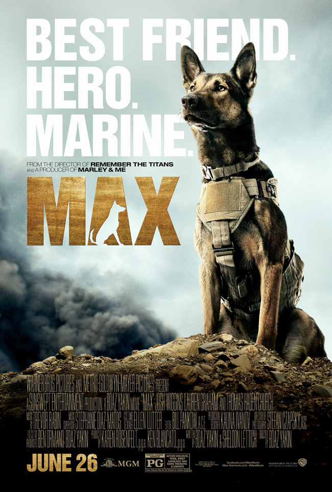 The movie poster for Max starring Josh Wiggins, Lauren Graham and Thomas Haden Church