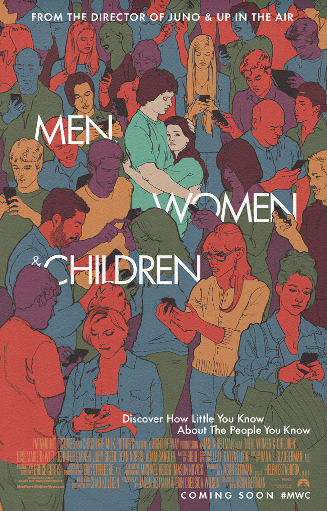 The movie poster for Men, Women and Children with Jennifer Garner and Adam Sandler