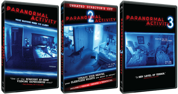 The DVDs for the first three Paranormal Activity films