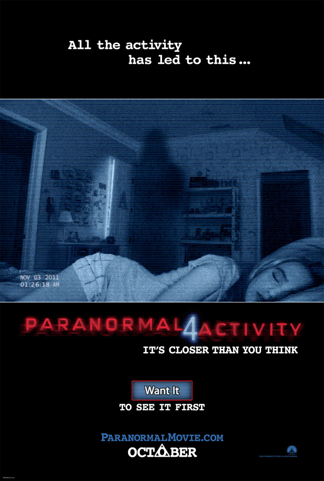 The movie poster for Paranormal Activity 4