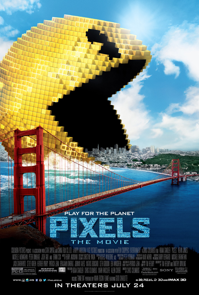 The movie poster for Pixels with Adam Sandler and Kevin James