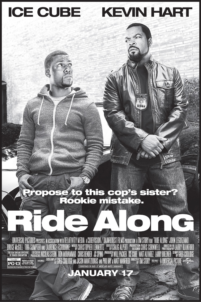 The movie poster for Ride Along starring Kevin Hart, Ice Cube and John Leguizamo