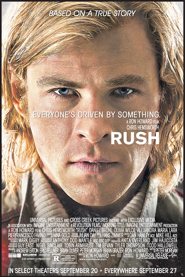 The movie poster for Rush starring Chris Hemsworth from Ron Howard
