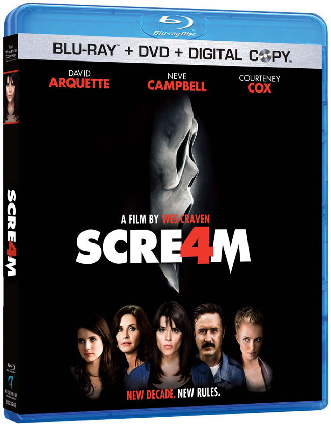 The Blu-ray for Wes Craven's Scream 4 with Neve Campbell, Courteney Cox and David Arquette