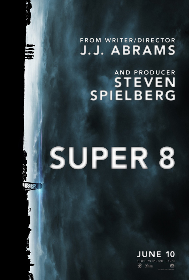 The movie poster for Super 8 from writer/director J.J. Abrams and producer Steven Spielberg