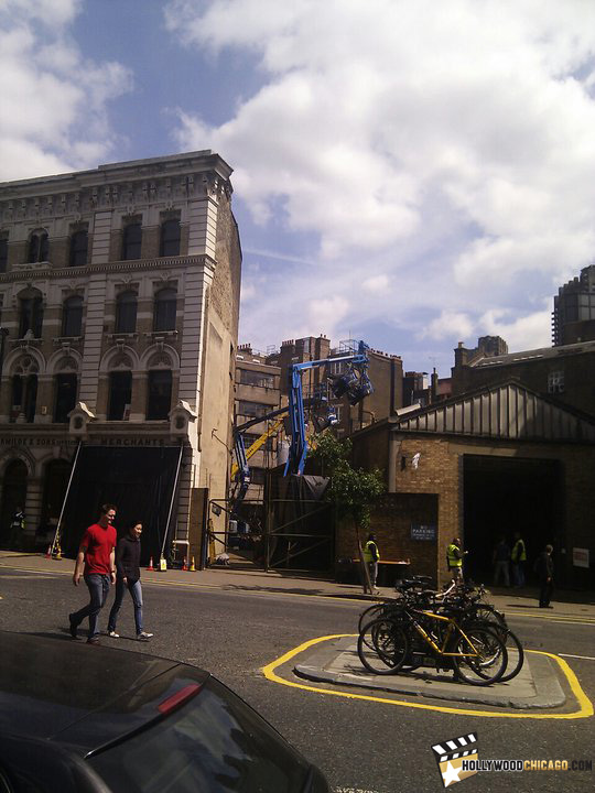 This is a cell phone photo of the Farmiloe Building at St. John Street in London where The Dark Knight Rises will soon be filming