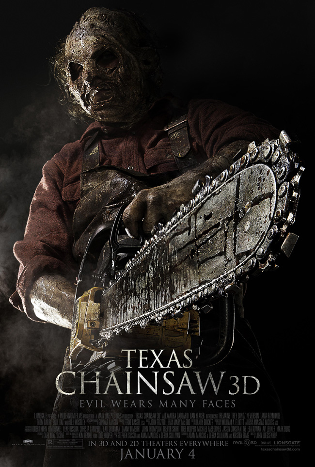 The movie poster for Texas Chainsaw 3D with Trey Songz and Alexandra Daddario