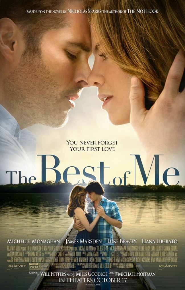 The movie poster for The Best of Me starring James Marsden and Michelle Monaghan