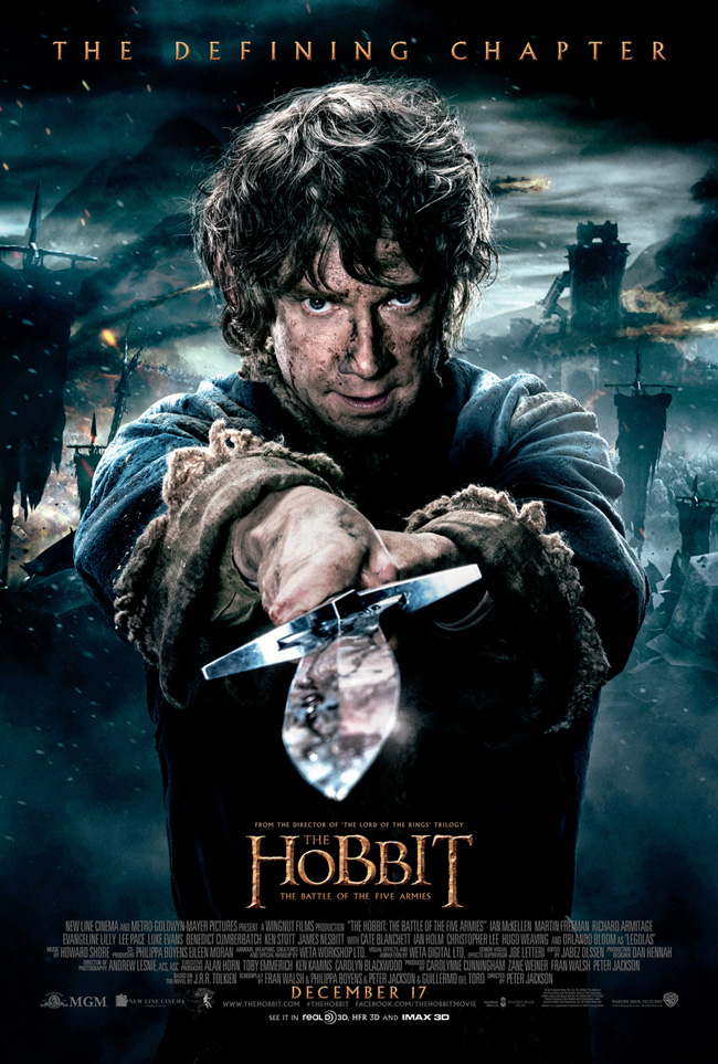 The movie poster for The Hobbit: The Battle of the Five Armies starring Martin Freeman and Ian McKellen