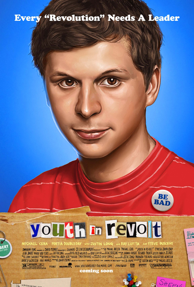 The movie poster for Youth in Revolt with Michael Cera
