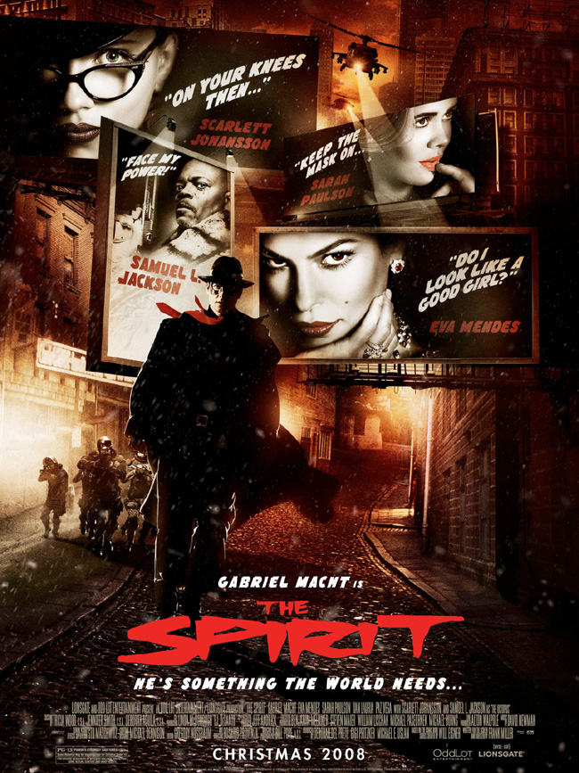 The Spirit from director Frank Miller stars Gabriel Macht, Scarlett Johansson, Samuel L. Jackson and Eva Mendes